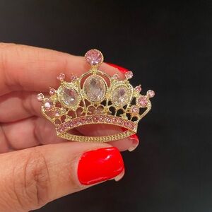 Gold and Pink Crown Brooch